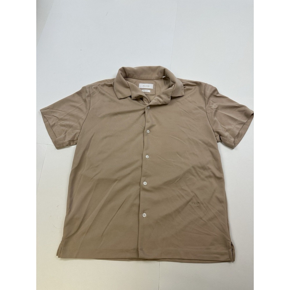 Porter and Ash Casual Short Sleeve Button Up Modal Blend Shirt Khaki